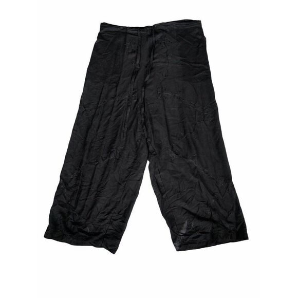 Island Planet Miami Beach Culottes XL‎ Swim Cover Pants Embroidered Black - Picture 2 of 4